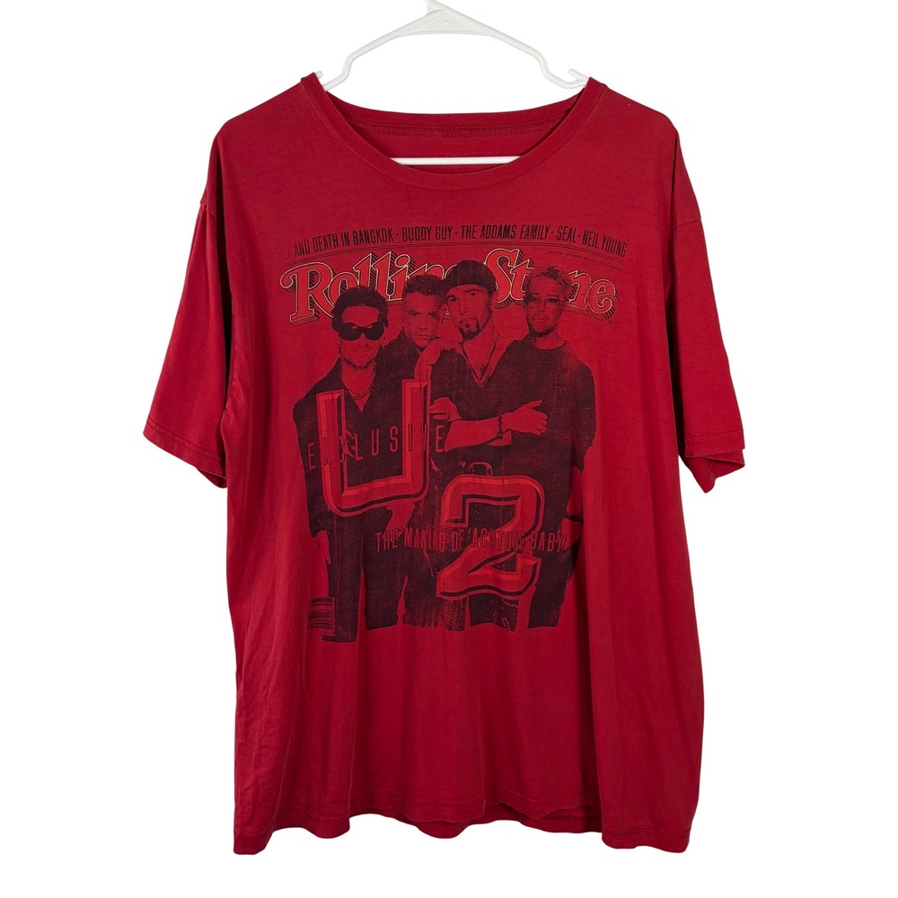 Rolling Stone U2 Graphic Tee Red Short Sleeve Achtung Baby Band Shirt XXL